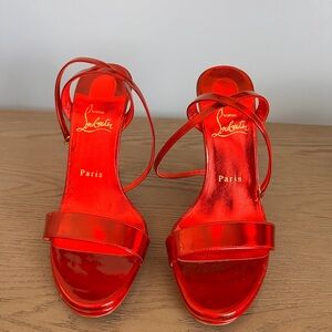 Christian Louboutin Shiny Red Patent Leather Strappy Sandals